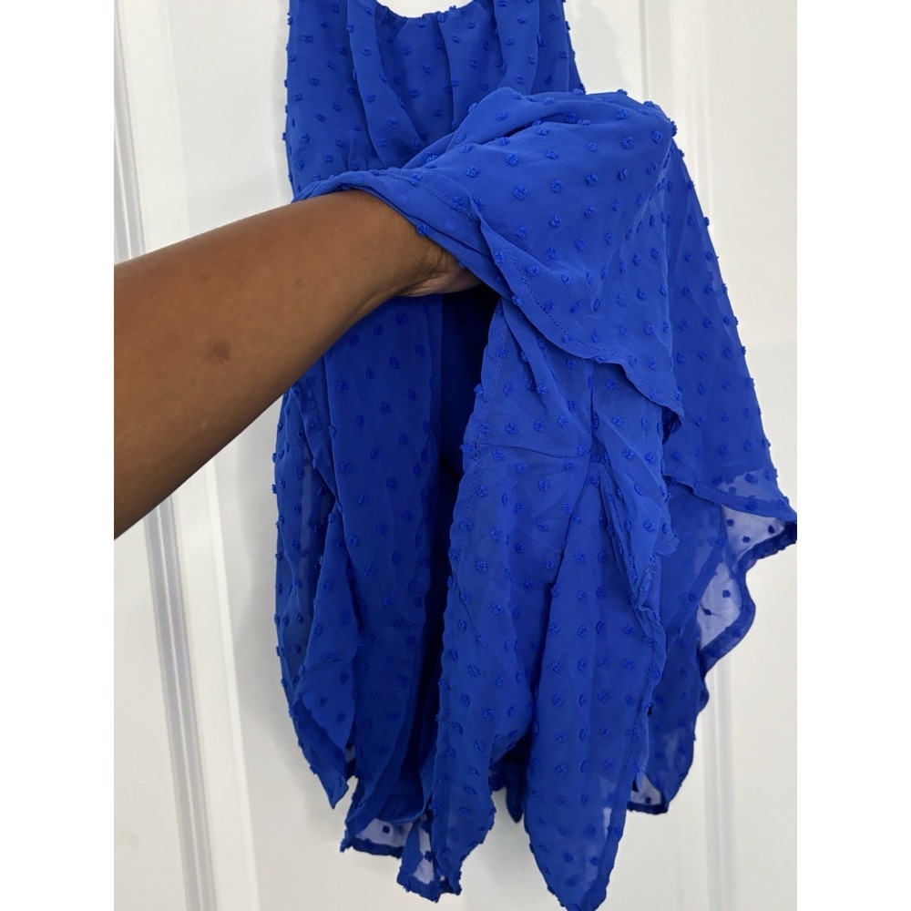 Rare Editions Girls Romper Size 7 NWT Royal Blue Swiss Dot Chiffon - Picture 7 of 8